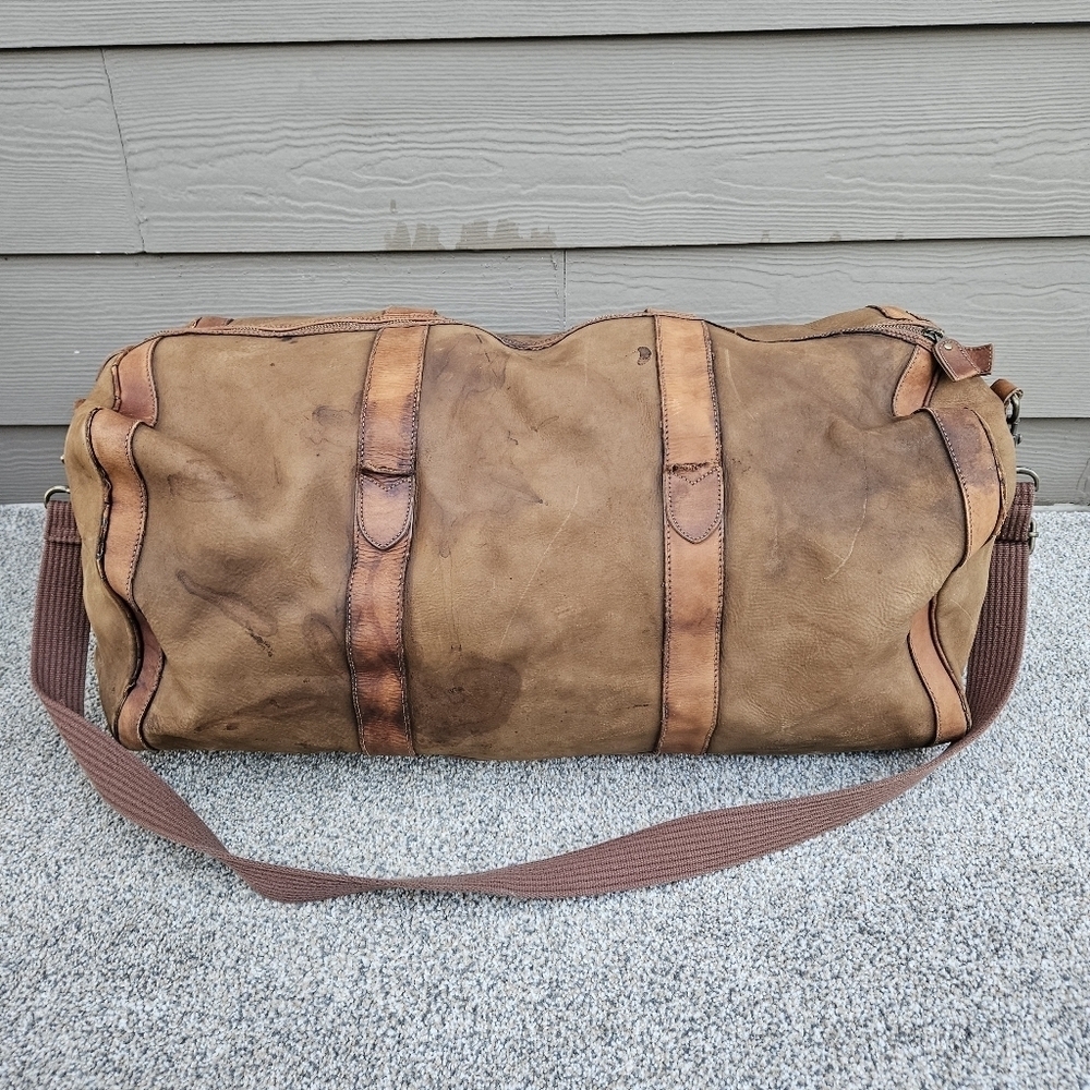 Vintage J CREW Oarsman Rugged Leather Weekender Bag Large Travel Duffle Worn - Picture 1 of 16